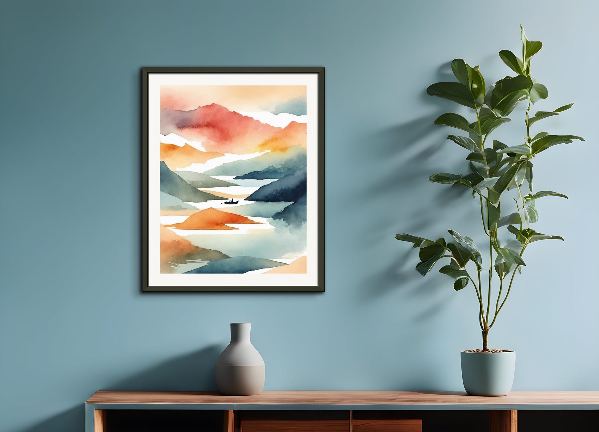 Poster with metal frame: Abstract watercolor illustration using a gradient of colors, Boat