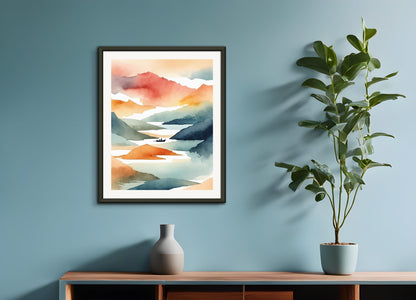 Poster with metal frame: Abstract watercolor illustration using a gradient of colors, Boat