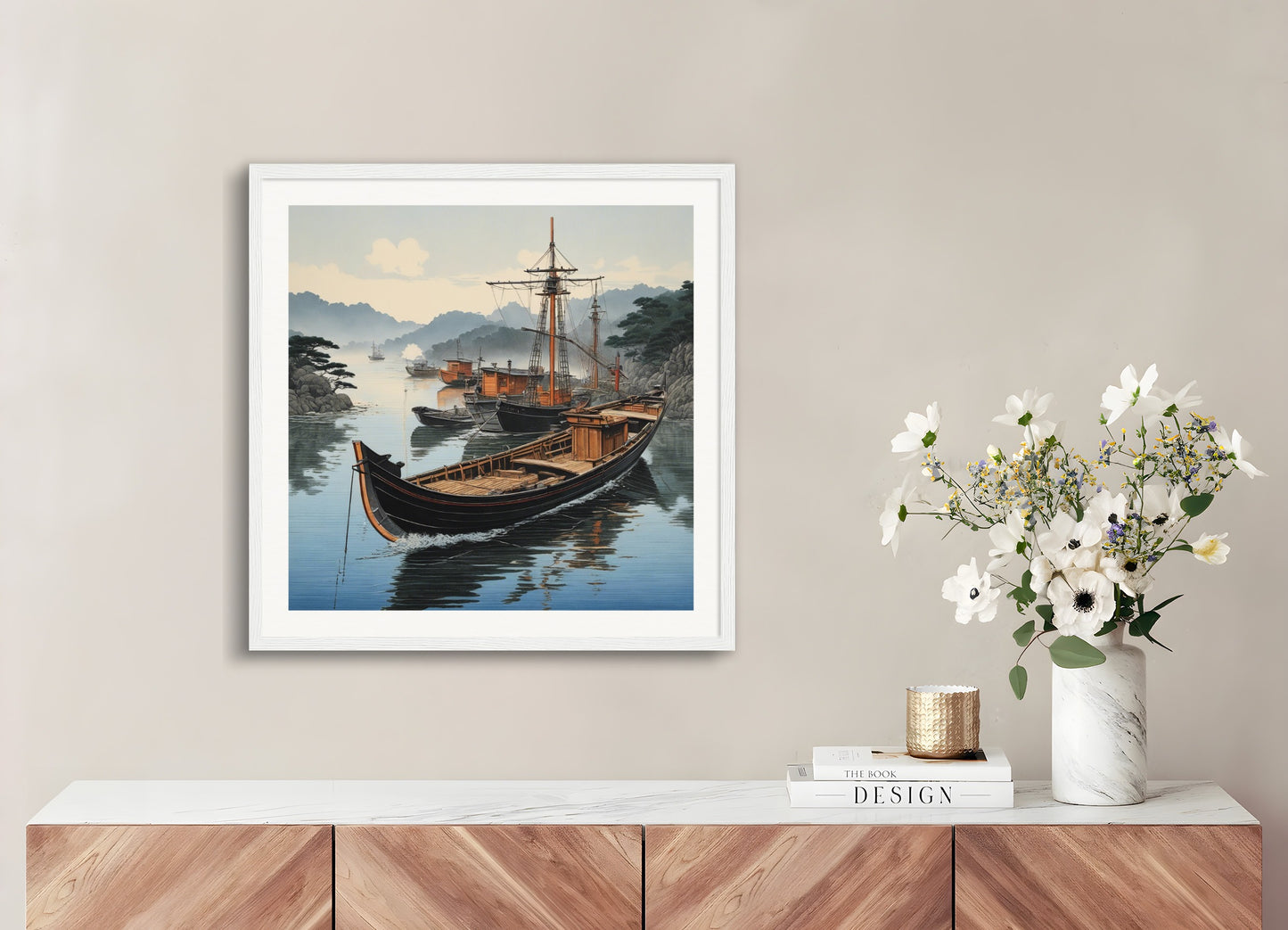 Poster with wood frame: Hashiguchi Goyō, Boat