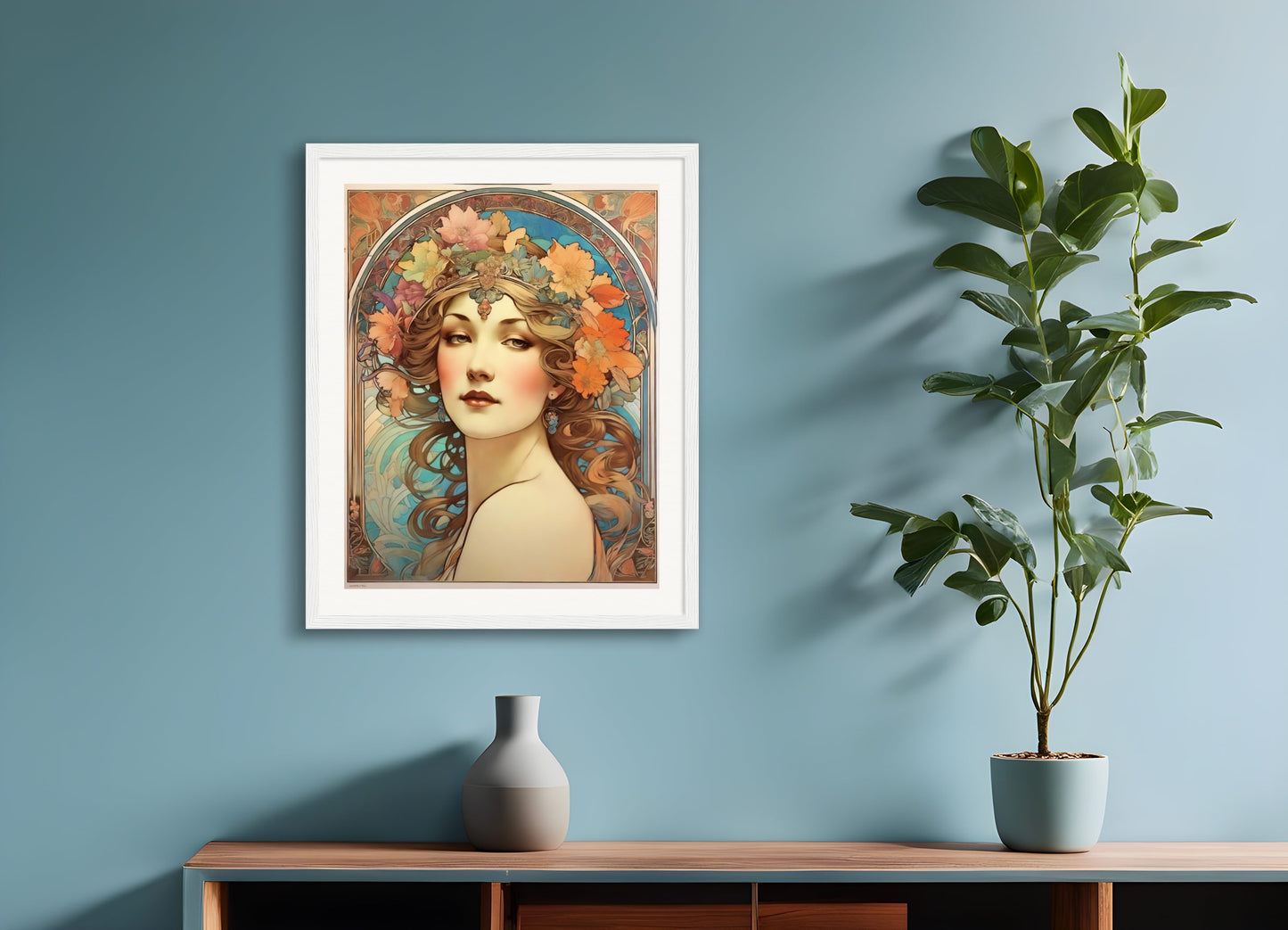 Poster with wood frame: Alfons Mucha, Rainbow