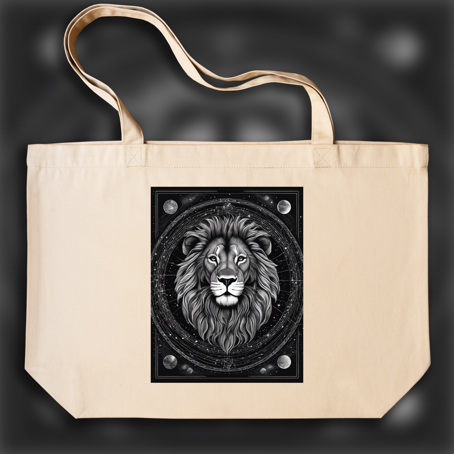 Tote bag - Constellations beautiful drawing, black background, Astrology, a lion - 2017178541