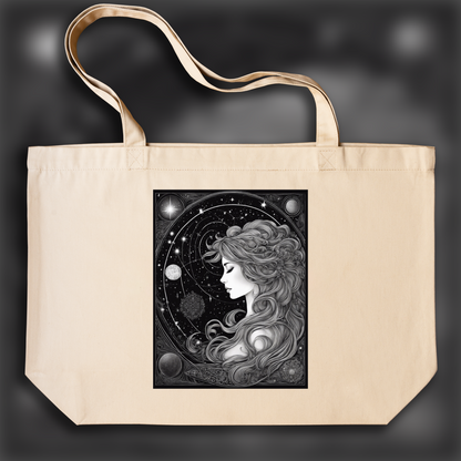 Tote bag - Constellations beautiful drawing, black background, Astrology, a maiden - 3445844849