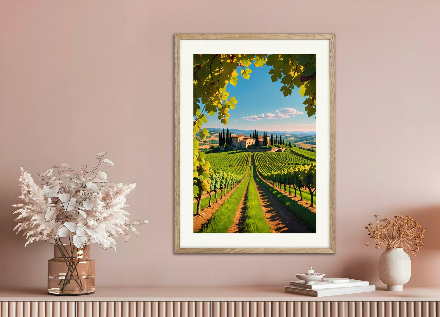 Poster with wood frame: Vineyard in Tuscany