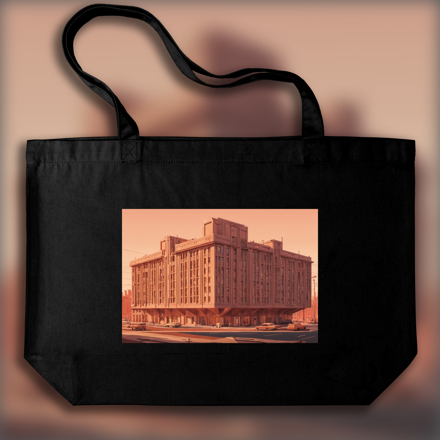 Tote bag - Symmetrical cinematography with a clean color palette, Brutalist architecture, city - 1555704176