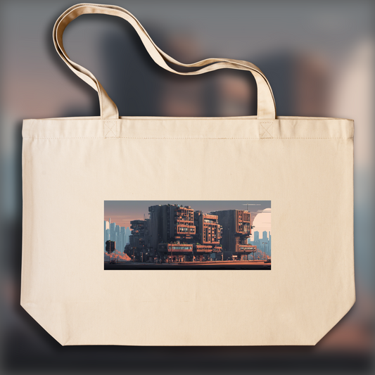 Tote bag - Pixel art, Brutalist architecture, city - 353730903