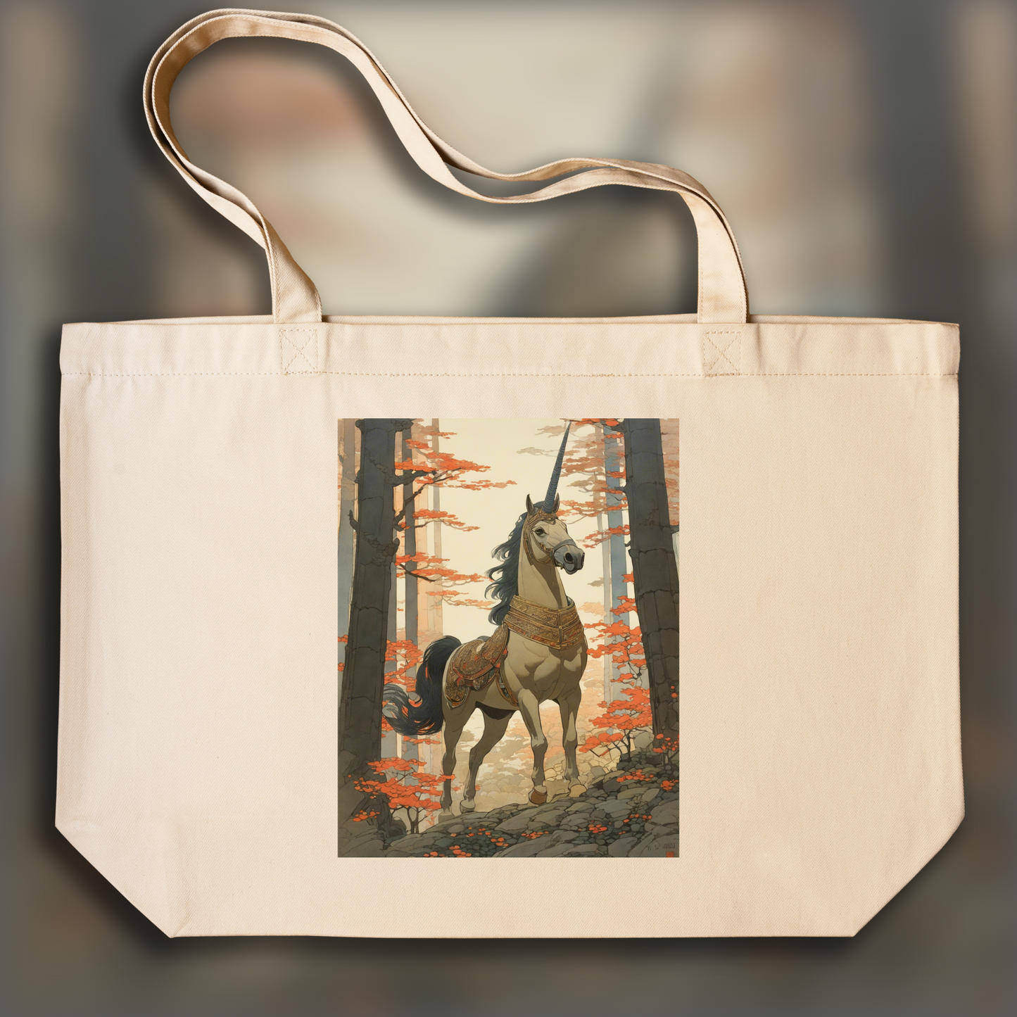 Tote bag - Gravures sur bois japonaises capturant des paysages sereins, Licorne - 1335892211