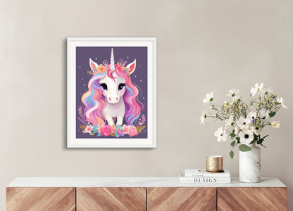 Poster with wood frame: , A baby cute unicorn