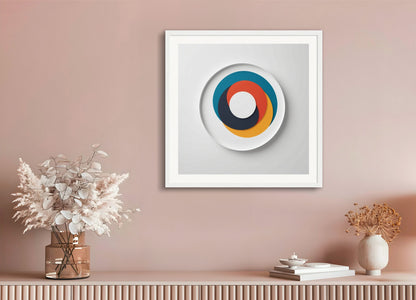 Poster with wood frame: Minimalism art, two colored circles