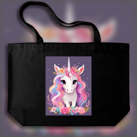 Tote bag - Half-tone dots, A baby cute unicorn - 3513886141