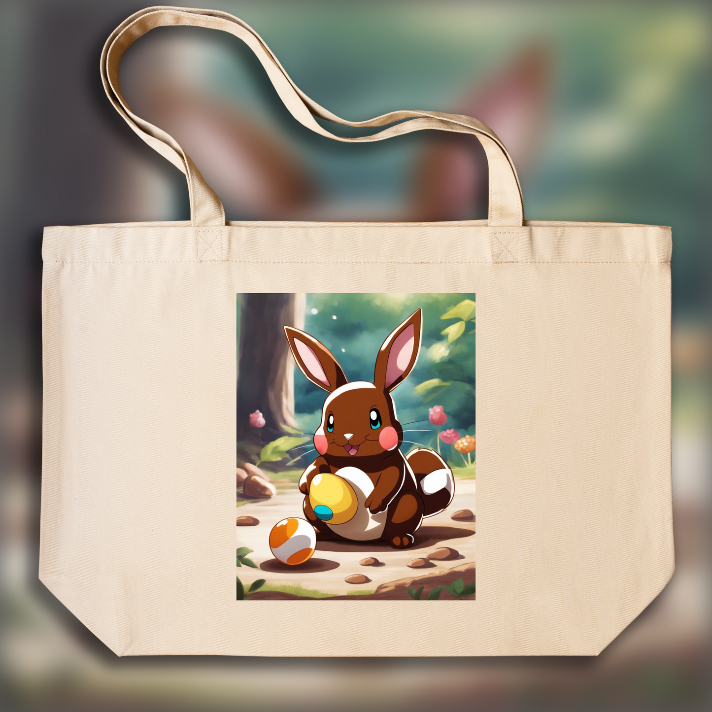 Tote bag - Pokémon , lapin avec oeuf en chocolat - 3860895610