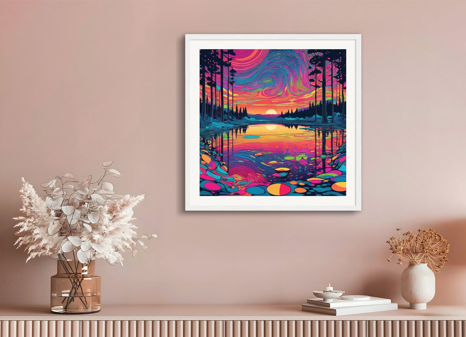 Poster with wood frame: Psychedelic art, Lake