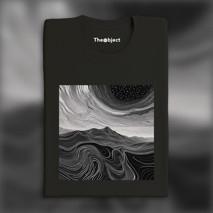 T-Shirt - Topographic lines on cosmic background, Coffee - 2869873668