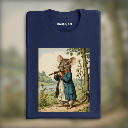 T-Shirt - British illustrations, innocent and nostalgic childhood, a mouse playing the flute - 2394063320