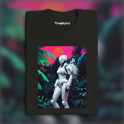 T-Shirt - Neon punk, a white ghost in the shell cyborg in the Seychelles jungle - 2131885836