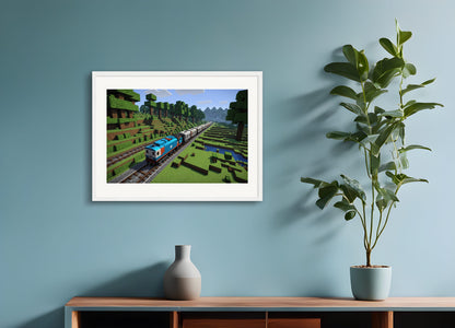 Poster with wood frame: Minecraft, Train