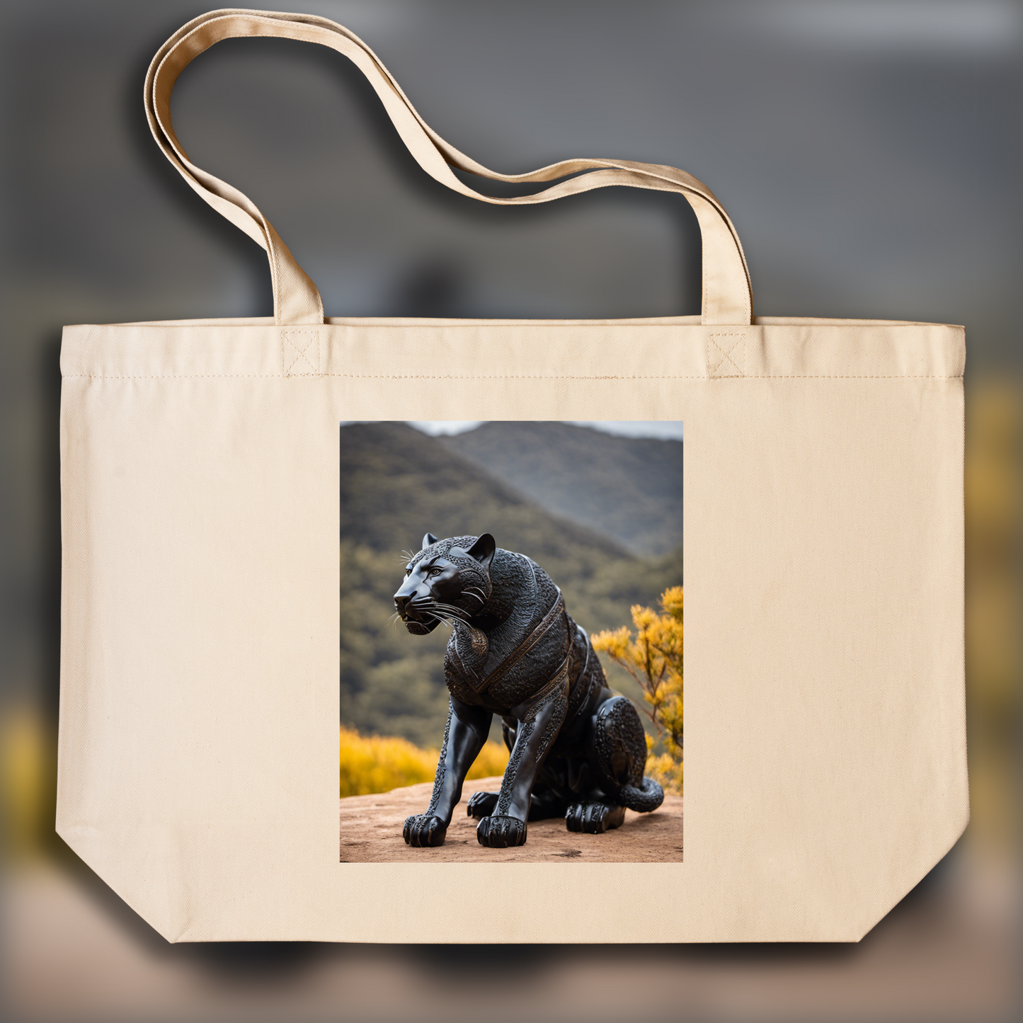 Tote bag - Art africain (sculpture), a black panther animal - 2772429159