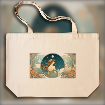 Tote bag - Fusion enchantée de lignes ornées et de formes fluides, Lune et nuages - 1710812224