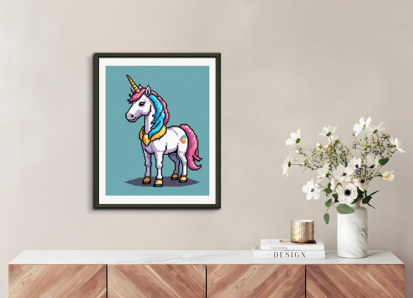 Poster with metal frame: Pixel art, Unicorn