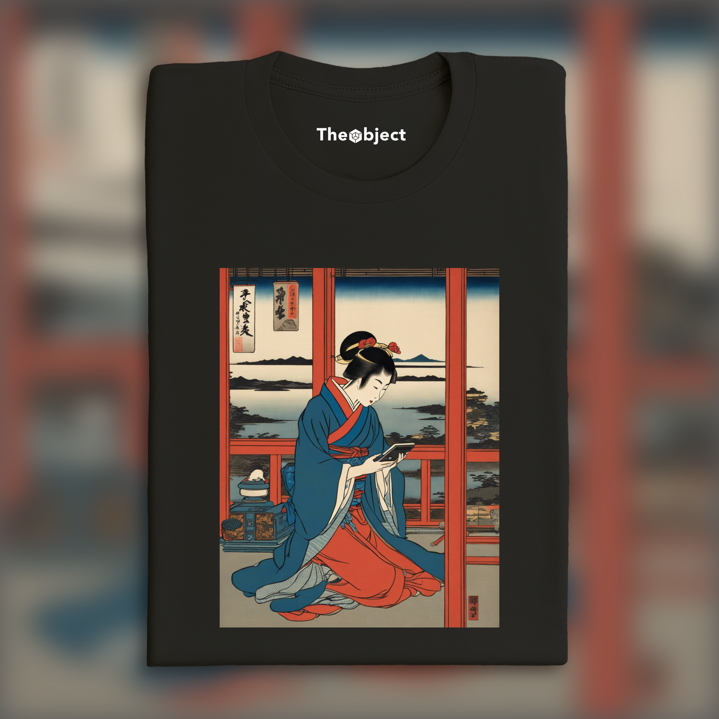 T-Shirt - Poetic ukiyo-e views, fleeting moments, A women playing with a nintendo game boy - 2838626632