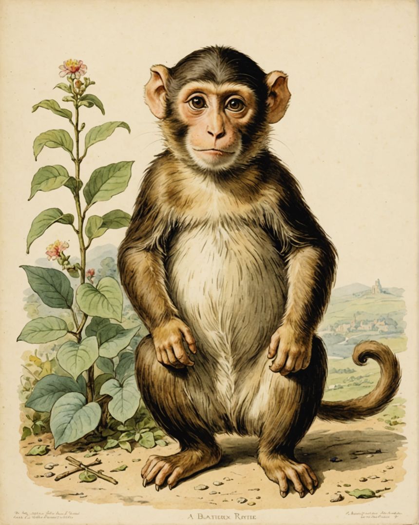 Image - Charming tales, delicate British watercolors, Monkey - 2270210448