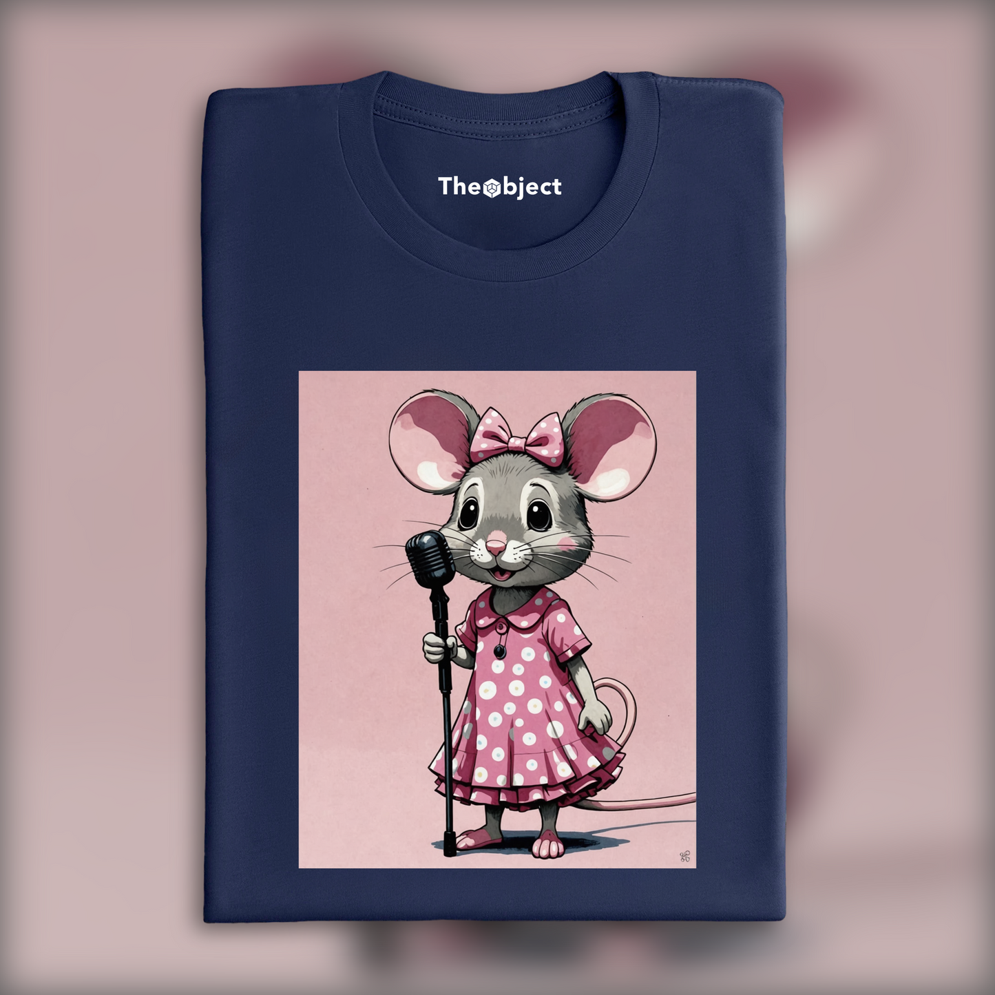 T-Shirt - Contemporary Japanese kawaii artist, mouse in a pink dress with a microphone - 3905697924