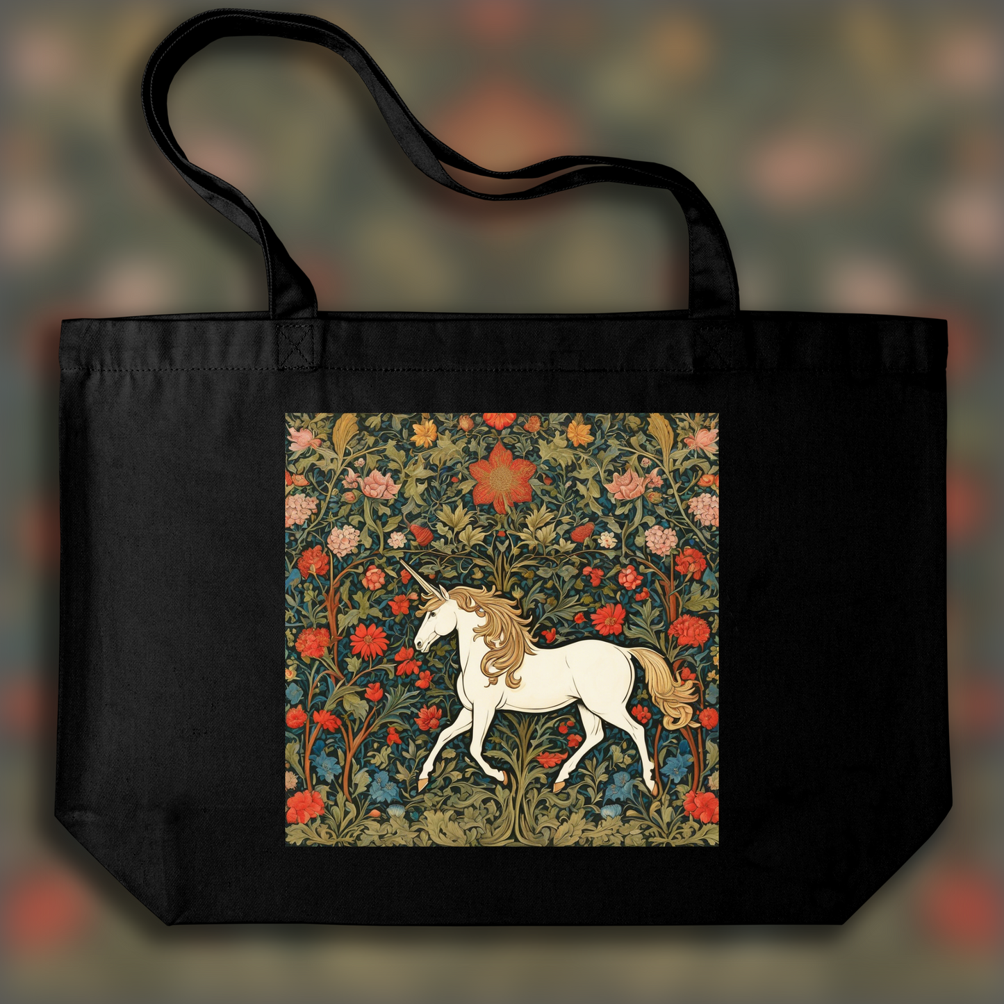 Tote bag - Motifs, décoration florale de l'artisanat anglais du XIXe siècle, Licorne  - 801761322