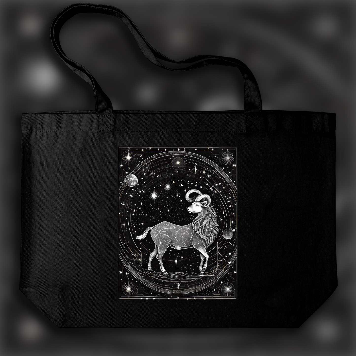 Tote bag - Constellations beautiful drawing, black background, Astrology, Aries sign - 3993773605