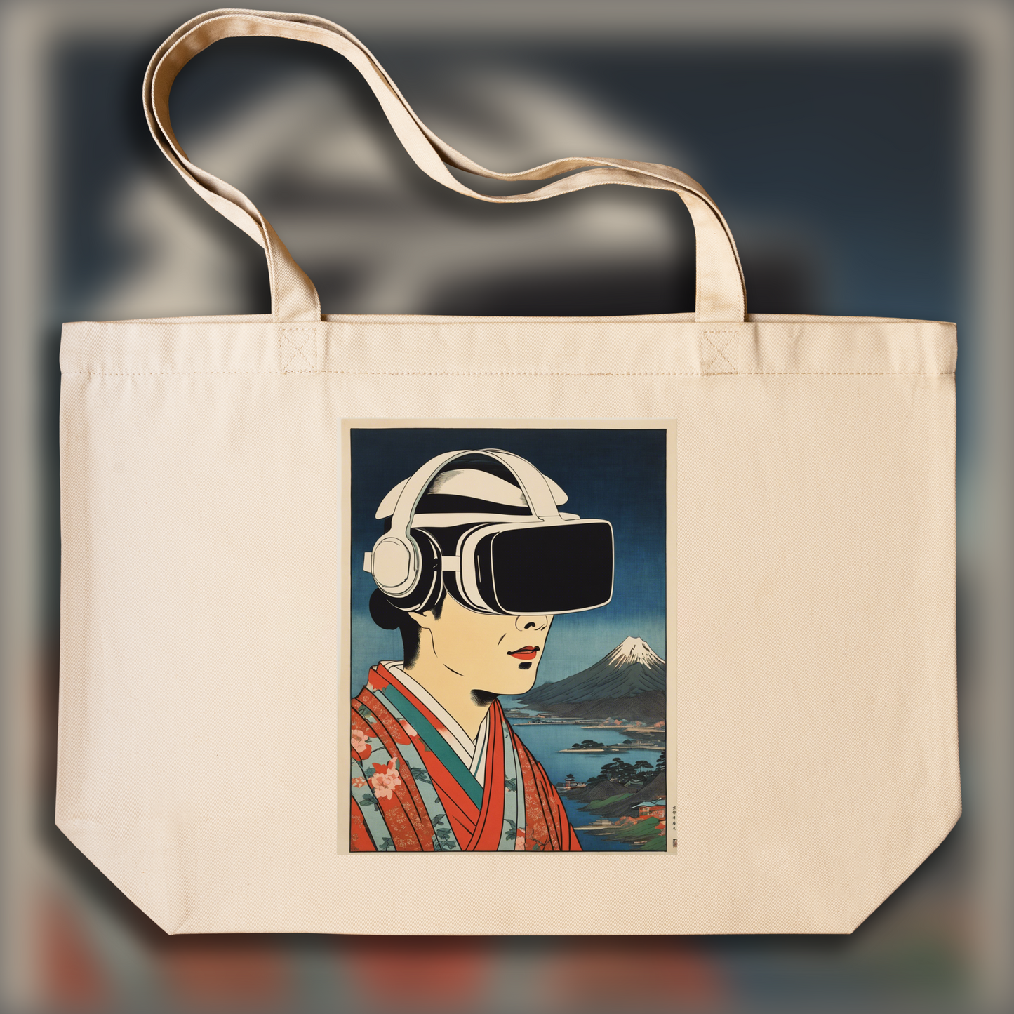 Tote bag - Vues poétiques ukiyo-e, moments fugaces, close up of a men with a virtual reality headset - 3570796275