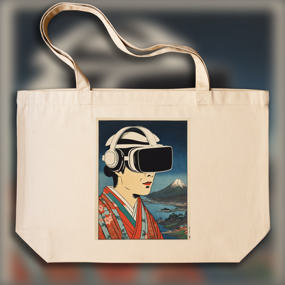 Tote bag - Poetic ukiyo-e views, fleeting moments, close up of a men with a virtual reality headset - 3570796275