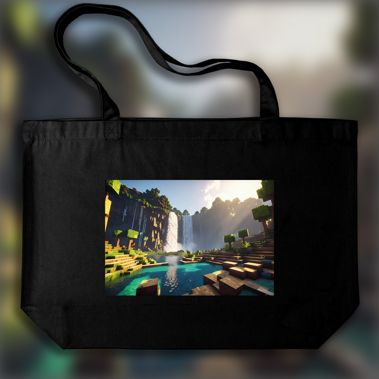 Tote bag - Minecraft, rain, lightnings and big waterfall - 2808517005