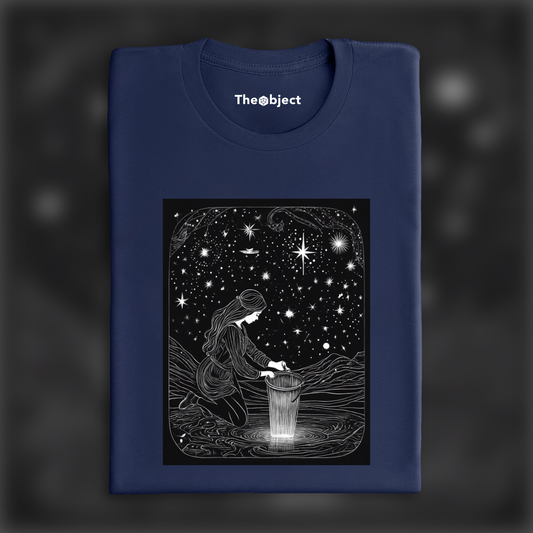 T-Shirt - Constellations beautiful drawing, black background, Astrology, a women pouring a bucket of water - 2113464847