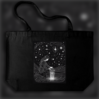 Tote bag - Constellations beautiful drawing, black background, Astrology, a women pouring a bucket of water - 2113464847