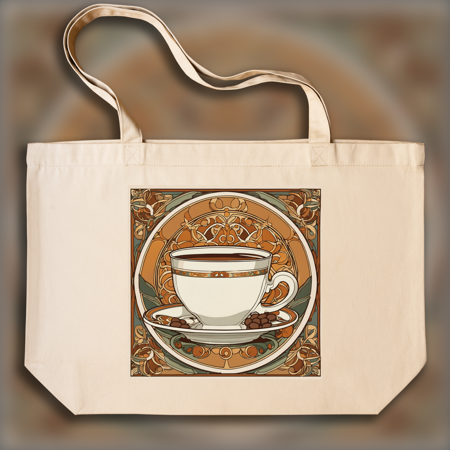 Tote bag - Enchanting fusion of ornate lines and flowing shapes, Coffee - 3964078784