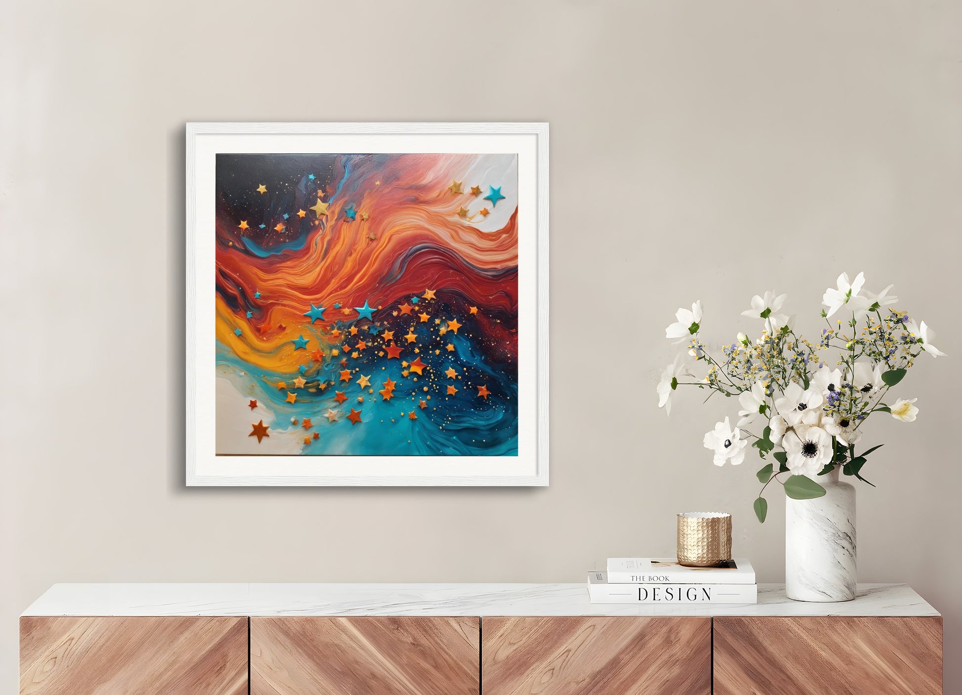 Poster with wood frame: Fluid Art, Stars