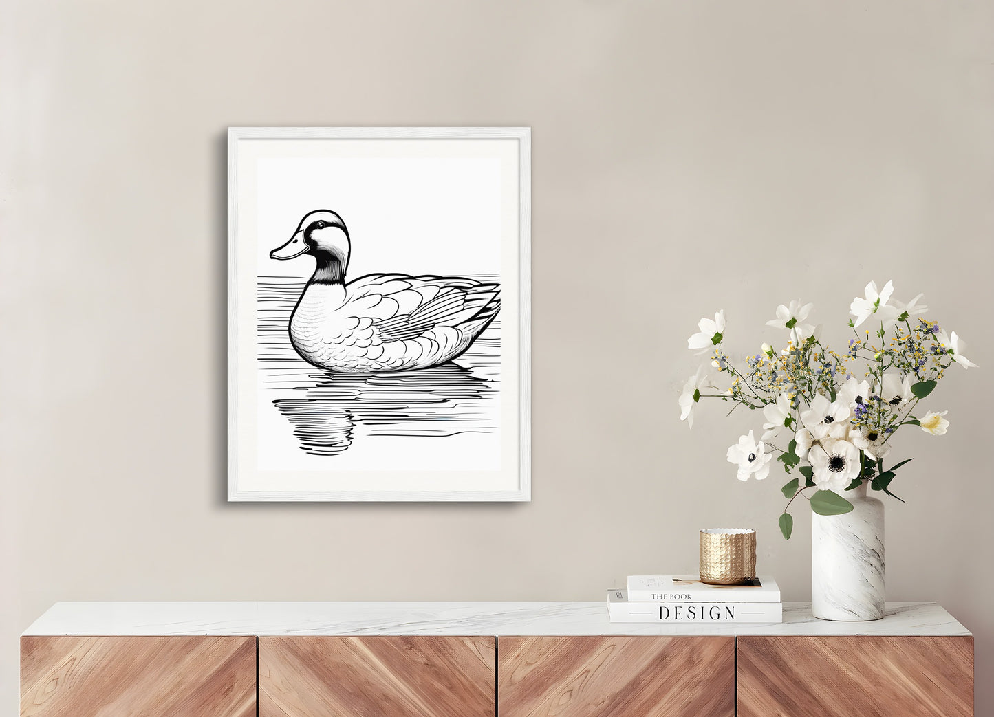 Poster with wood frame: Coloring page, Duck