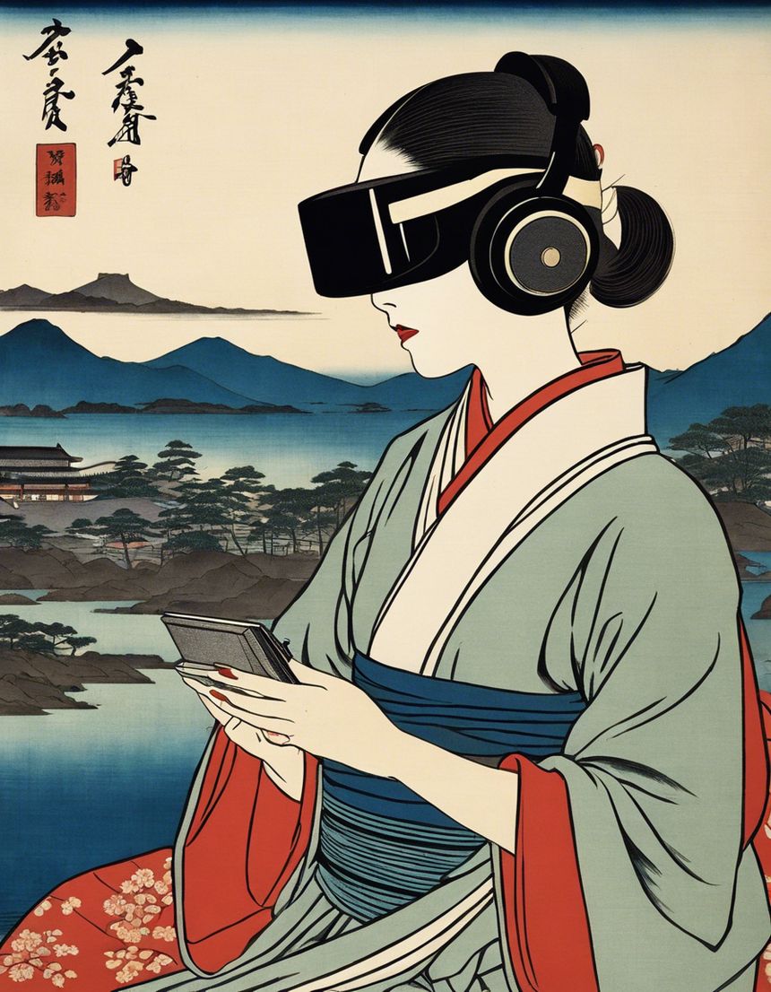 Image - Vues poétiques ukiyo-e, moments fugaces, close up of a women with a virtual reality headset - 3996042591