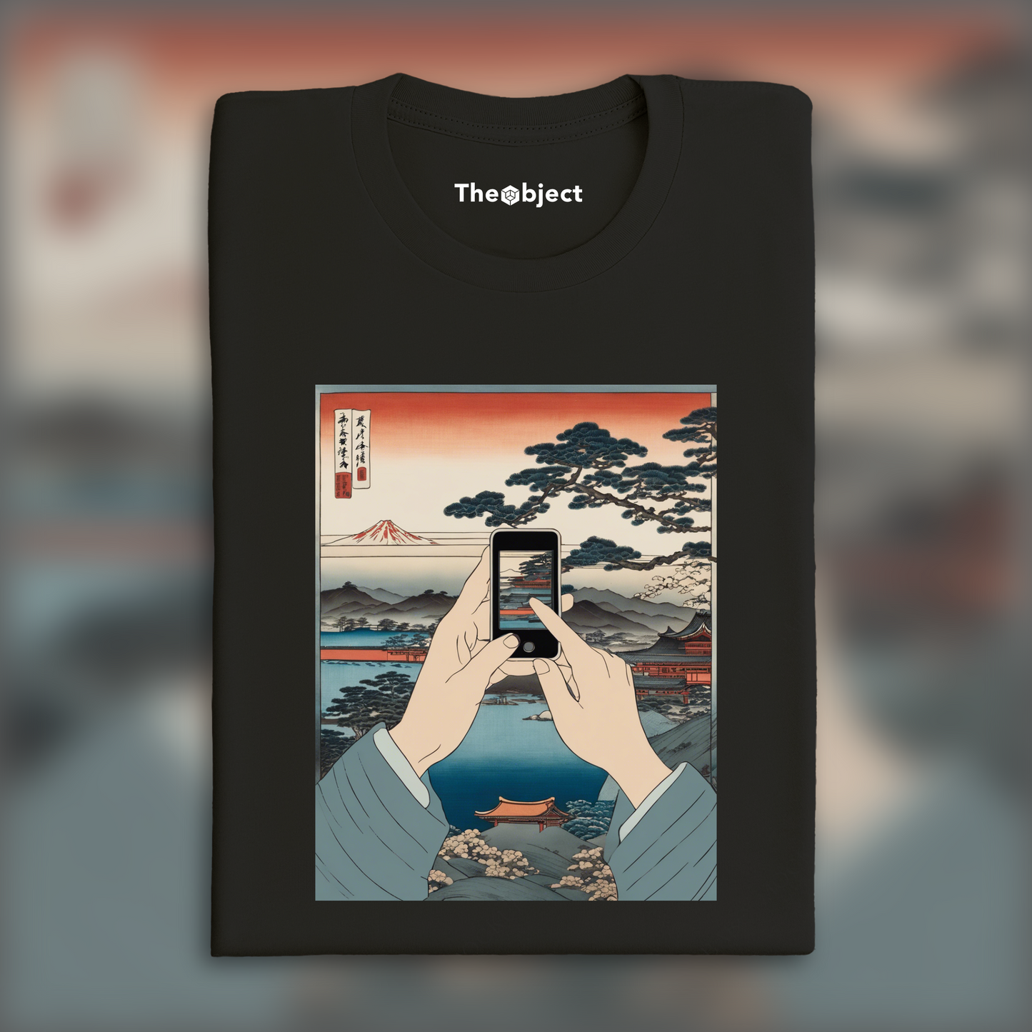 T-Shirt - Poetic ukiyo-e views, fleeting moments, hands holding electronic device - 1931835037