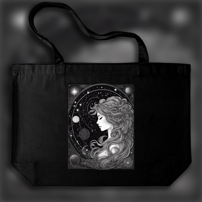 Tote bag - Constellations beautiful drawing, black background, Astrology, a maiden - 3445844849