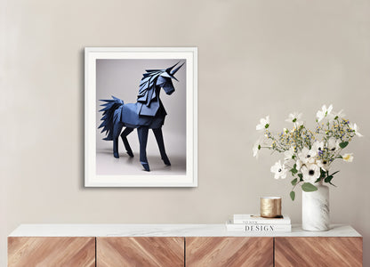 Poster with wood frame: Origami, Unicorn