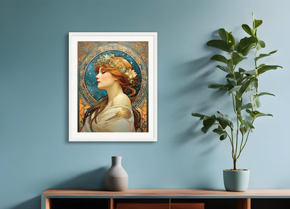 Poster with wood frame: Alfons Mucha, Stars