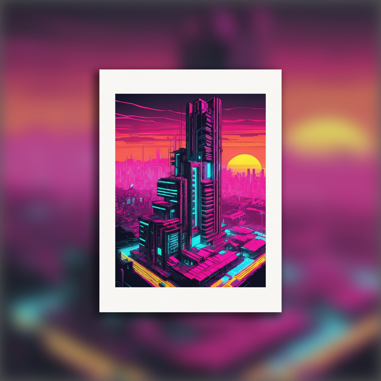 Poster - Neon punk, Brutalist architecture, city - 838434875