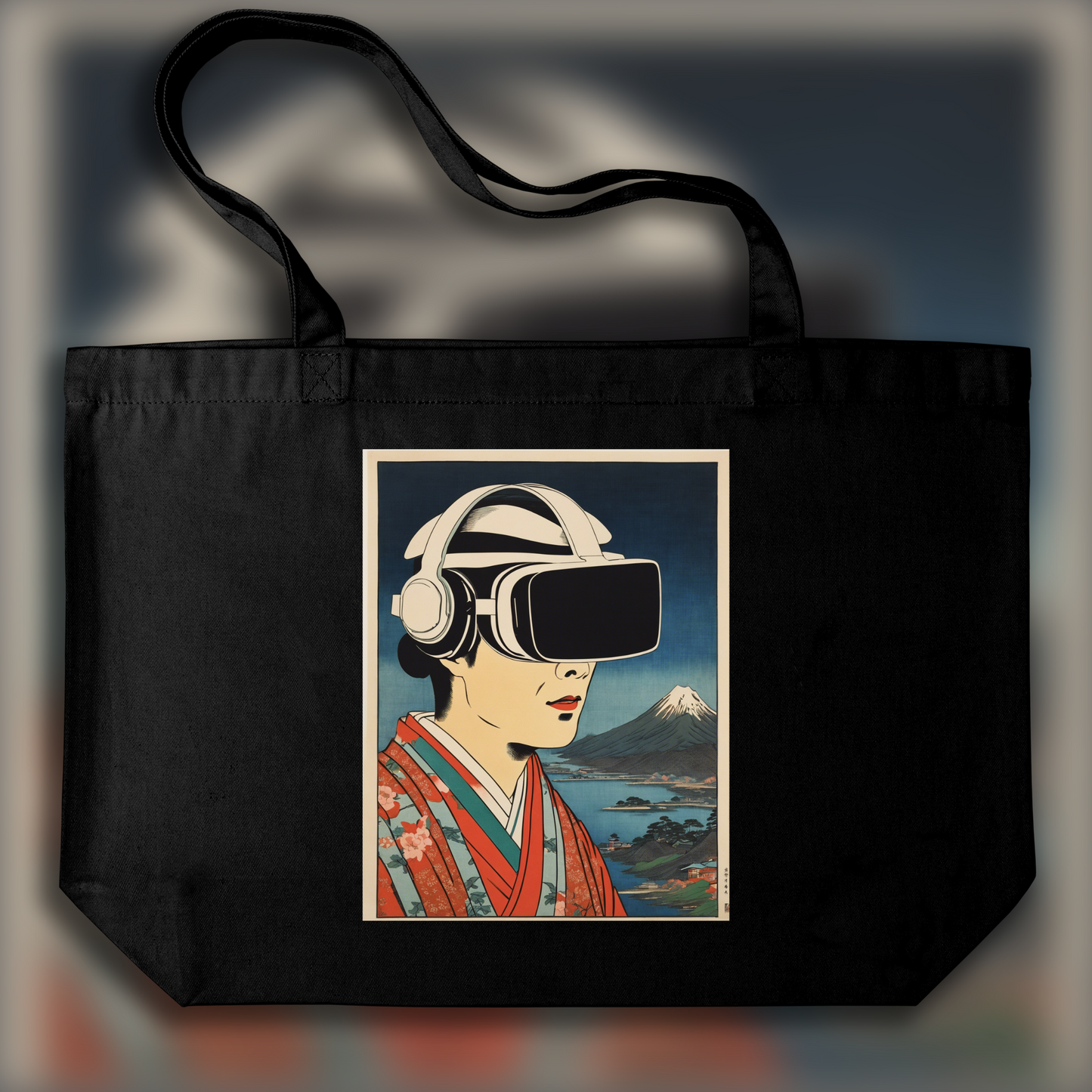 Tote bag - Vues poétiques ukiyo-e, moments fugaces, close up of a men with a virtual reality headset - 3570796275