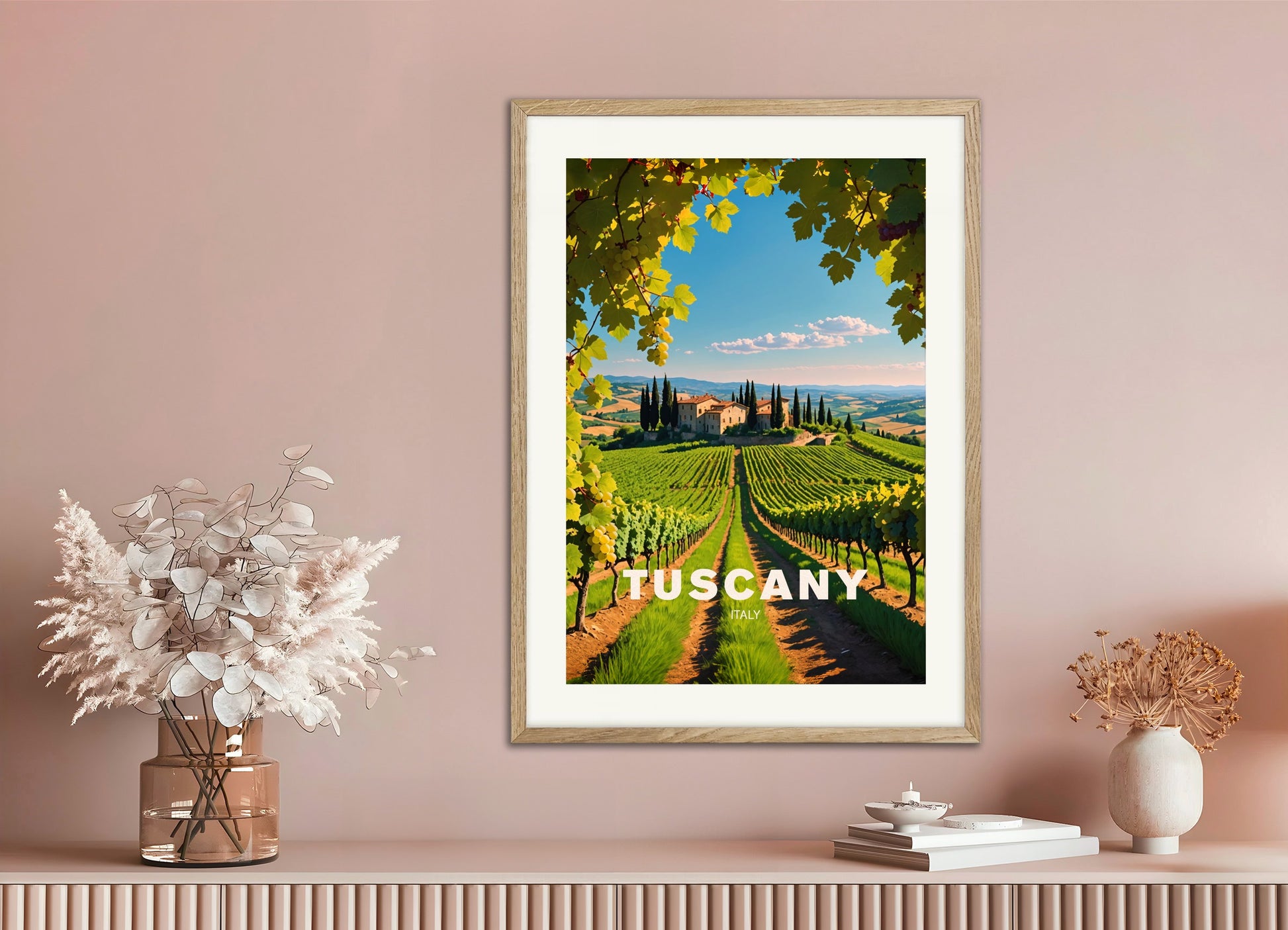 Poster with natural wood frame: Vineyard in Tuscany