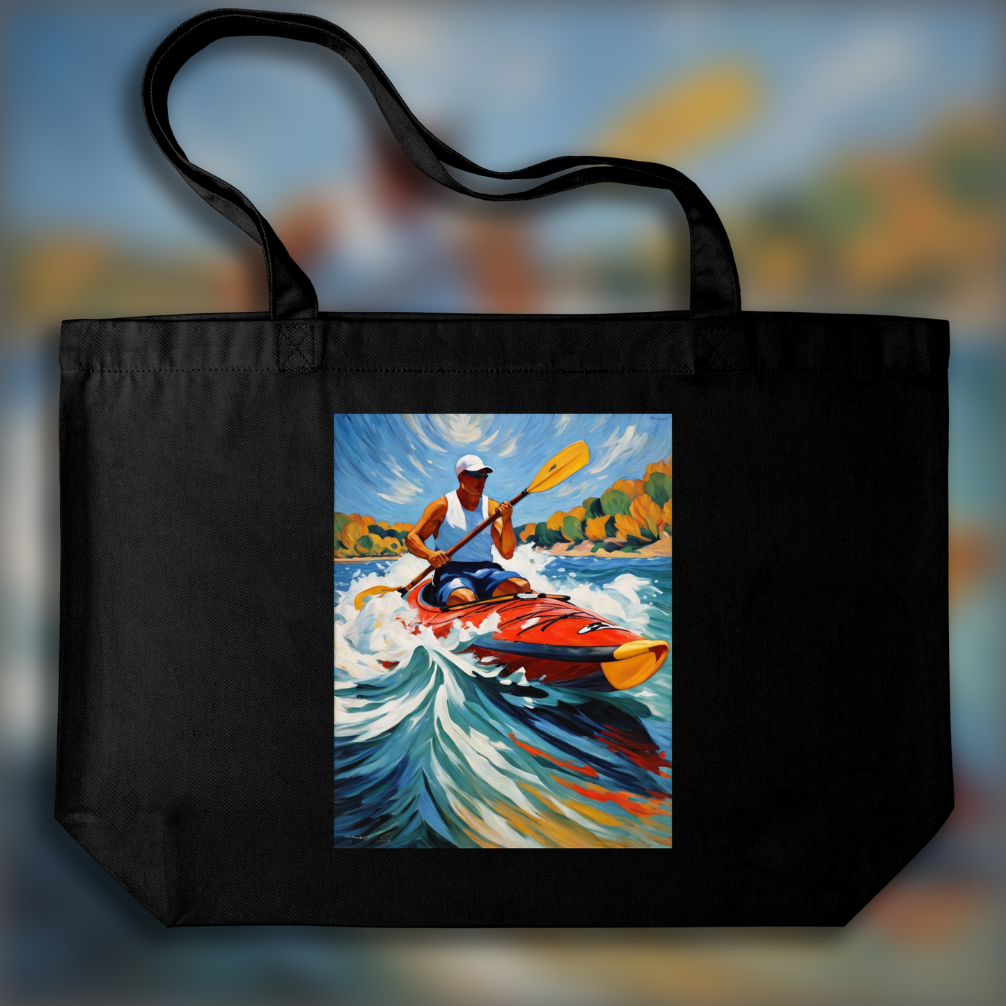 Tote bag - Fauvism with colorful landscapes, Kayak sport - 3119553058