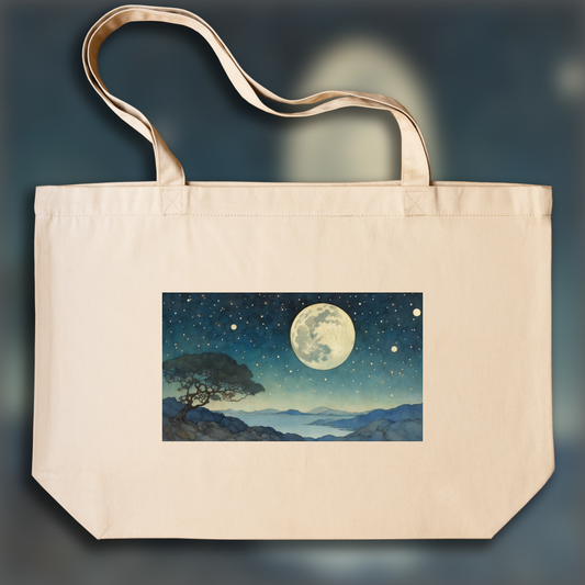 Tote bag - Illustration enchanteresse aux détails fantastiques, Lune et ciel étoilé - 2177448672