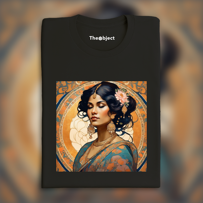 T-Shirt - Much rococo climate, Indian woman in sari portrait from side in the style of demure vintage Japanese  - 698678321