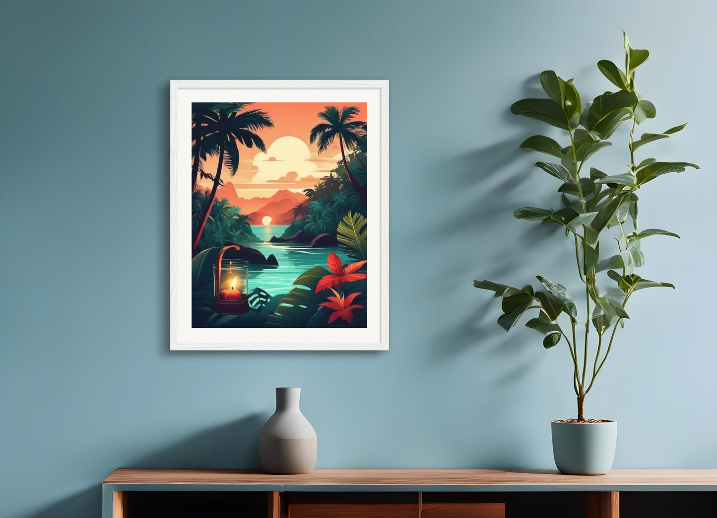 Poster with wood frame: Tropical jungle, Candle