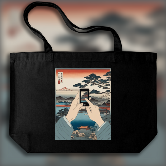 Tote bag - Vues poétiques ukiyo-e, moments fugaces, hands holding electronic device - 1931835037