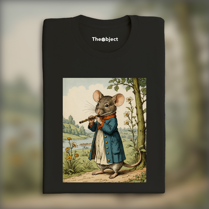 T-Shirt - British illustrations, innocent and nostalgic childhood, a mouse playing the flute - 2394063320