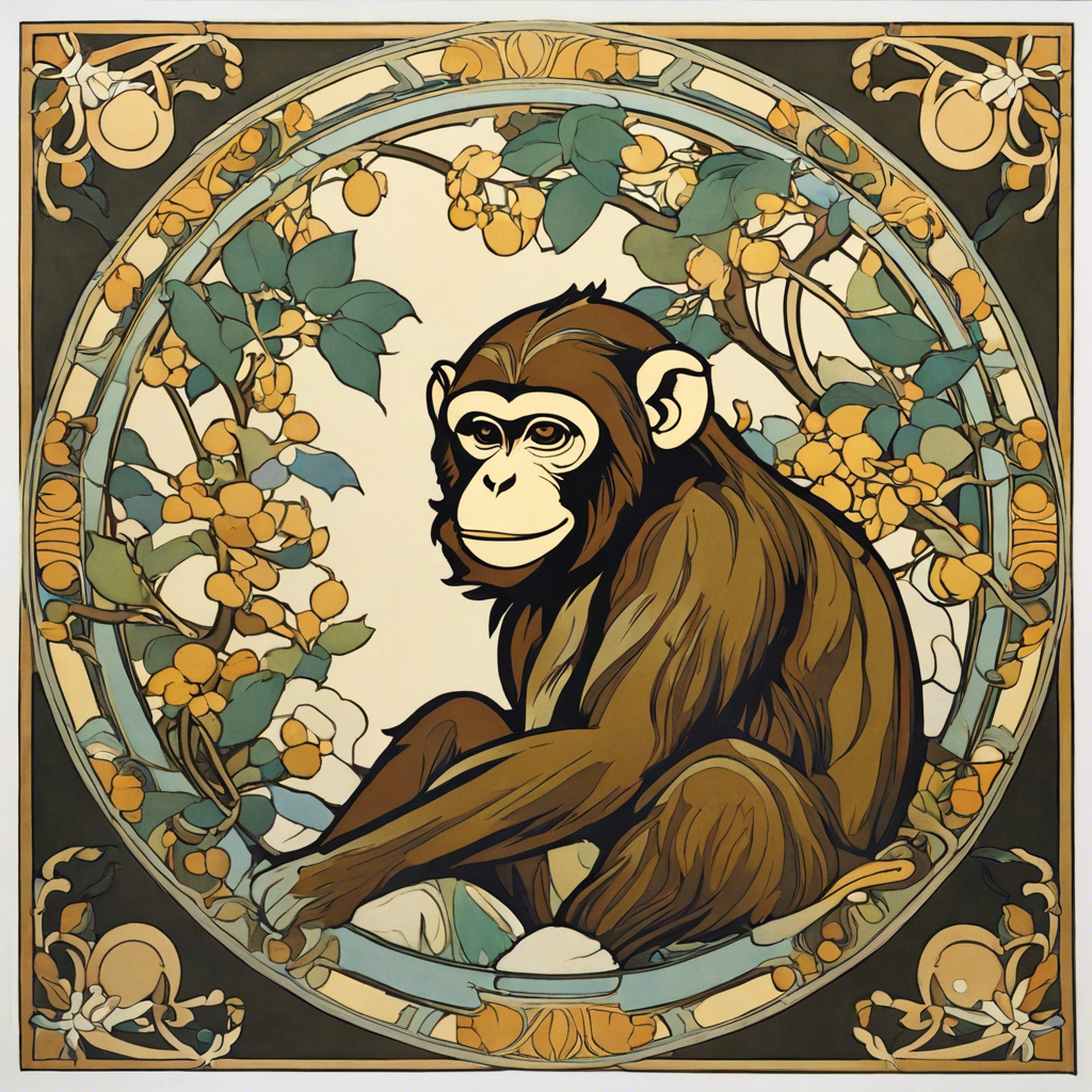 T-Shirt - Enchanting fusion of ornate lines and flowing shapes, Monkey - 3420935095